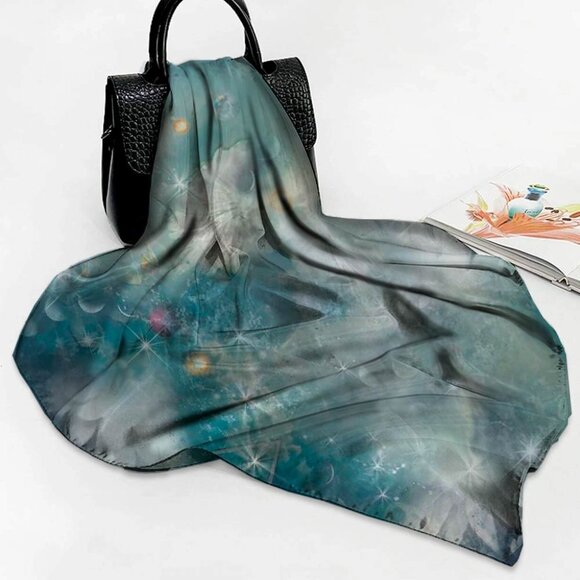 Blue Fairy Wings & Cosmic Moons Square Silk Scarf - Picture 7 of 10